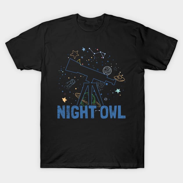 Night owl astronomy stars telescope T-Shirt by voidea